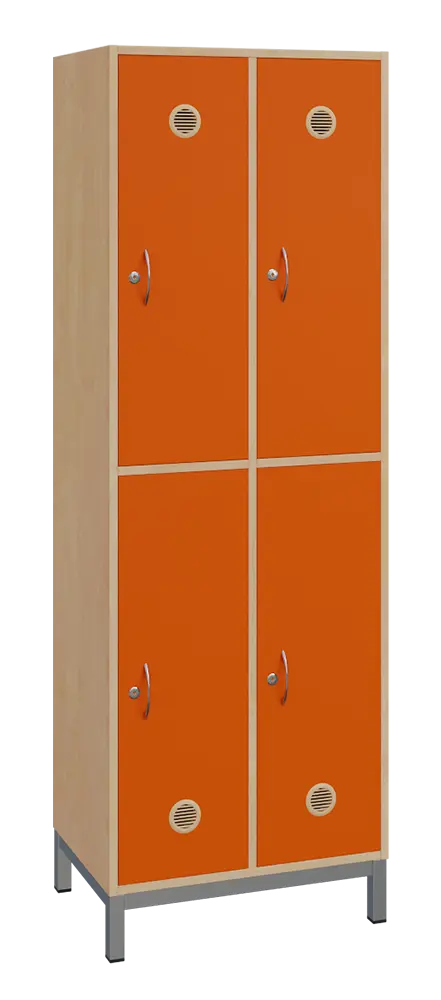 SBS-2222 šatní skříň 4-boxová, 1800x600x400 mm, kovové nohy, korpus bříza irská, dvířka pomeranč